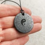 shungite engraved pendnat 30-35 mm