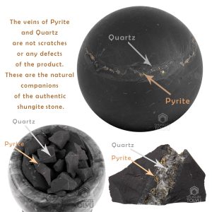 quartz and pyrite in shungite sphere