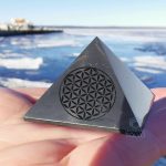 Shungite stone pyramid with engraving 5 cm