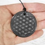 Shungite pendant Flower of Life sacred geometry engraved 50 mm