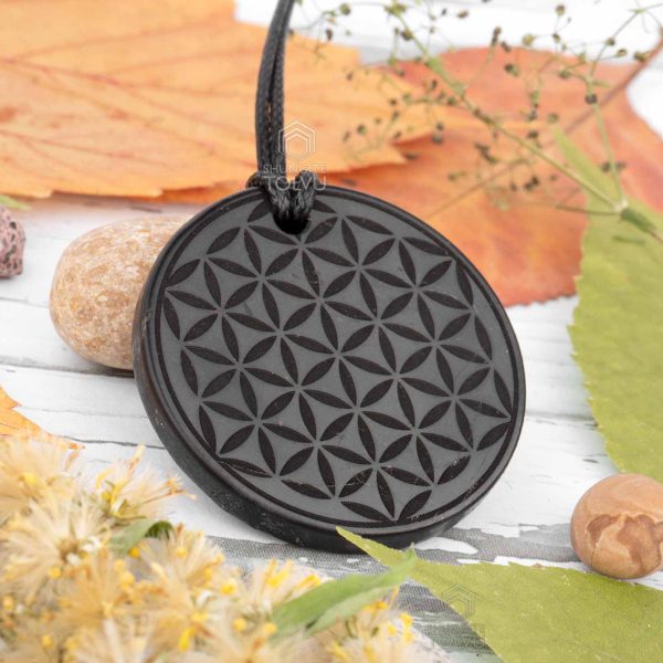 Shungite pendant Flower of Life large size 4.5-5 cm