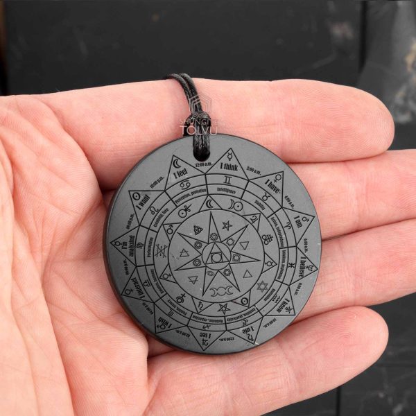 Shungite magic amulet pendant 4.5 cm engraved