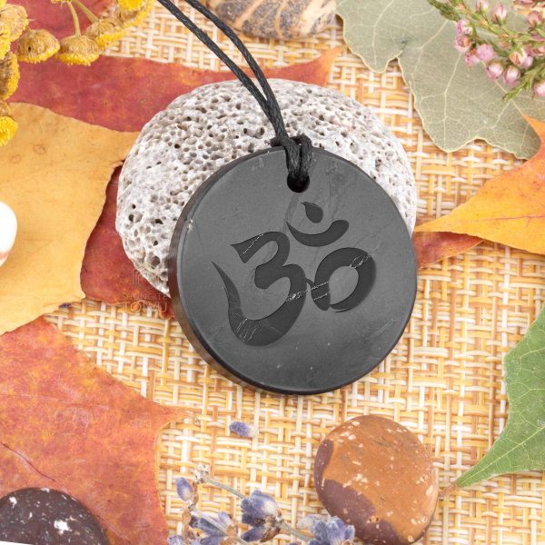 Shungite pendant for meditation Om 3.5 cm