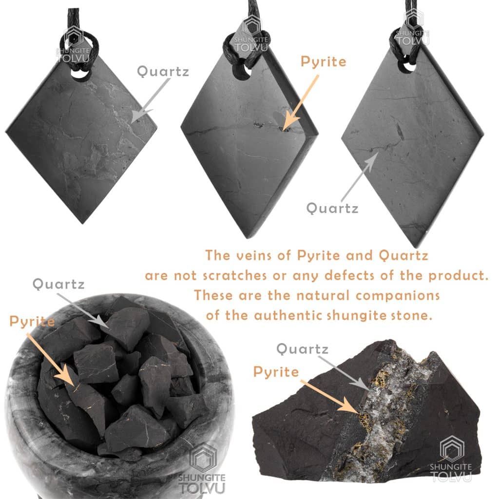 Shungite stone rhombus pendant and quartz