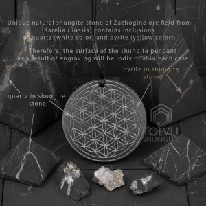 quartz and pyrite in shungite stone pendant Flower of Life