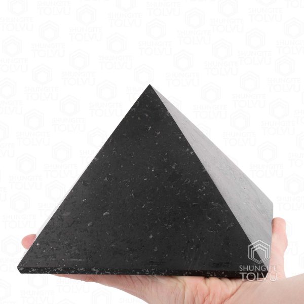 extra big shungite pyramid 150 mm in the hand