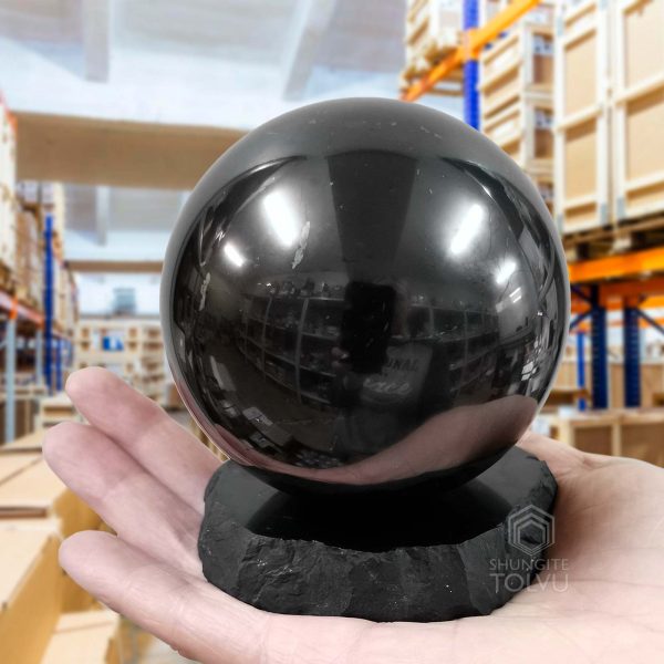 shungite sphere large size 3.15 in and stand