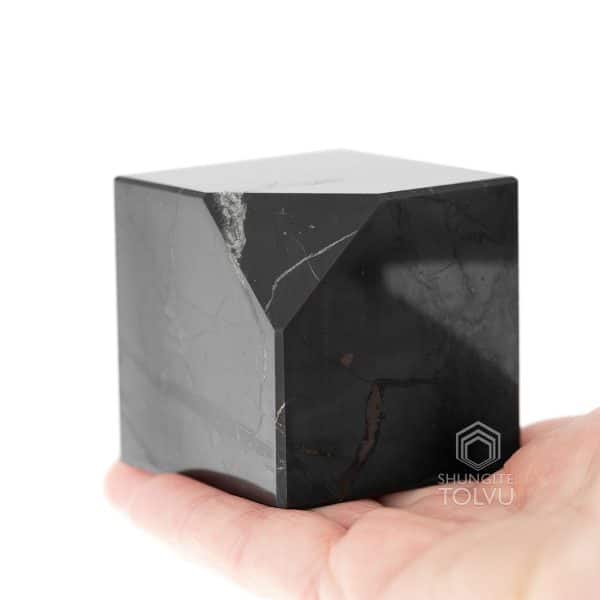 shungite cube flying and cut edge