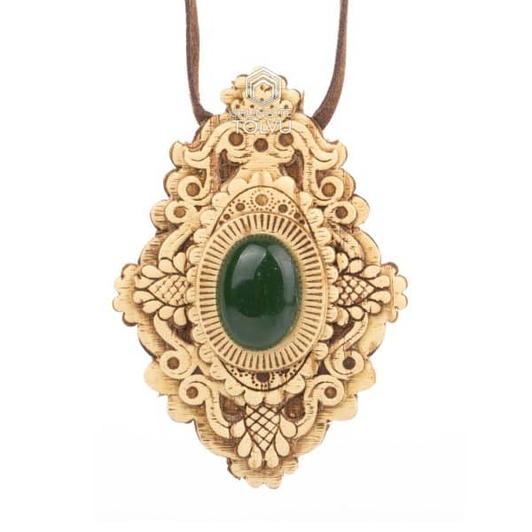 wooden pendant necklace chrysoprase dark