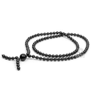 top view of mala necklace laid flat