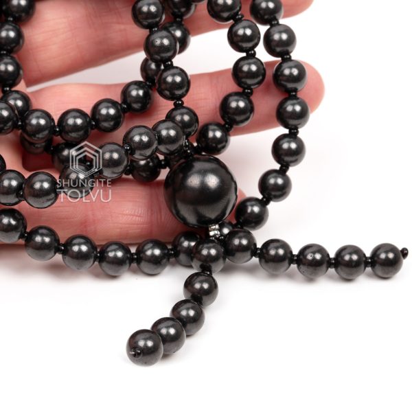 side angle shungite mala necklace black beads