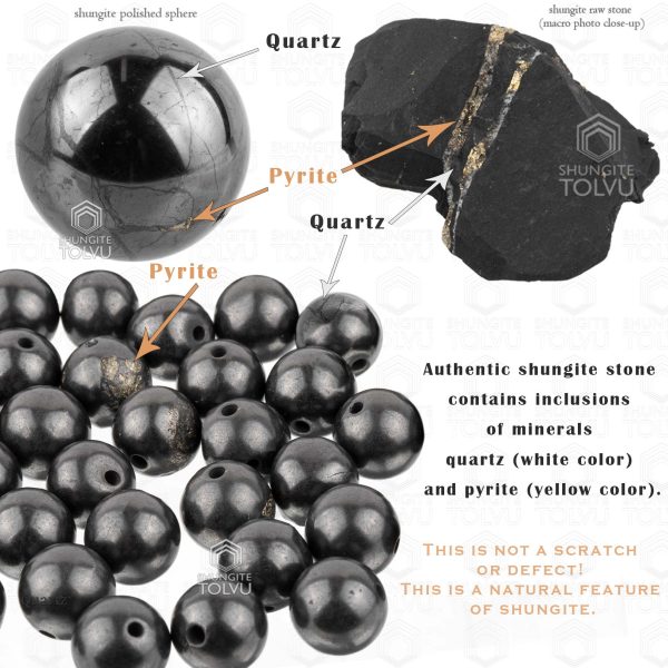 Quartz and pyrite inclusions in shungite beads