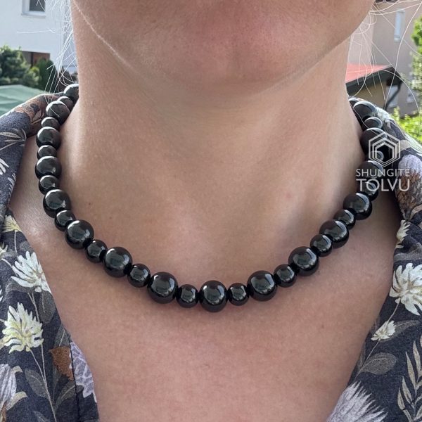 Black diamond bead necklace with shungite beads