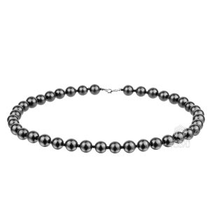 men's black necklace beads with shungite and Czech glass on white background