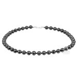 black beaded choker with 10mm shungite and Czech glass on white background