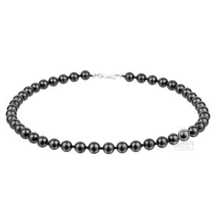 black beaded choker with 10mm shungite and Czech glass on white background